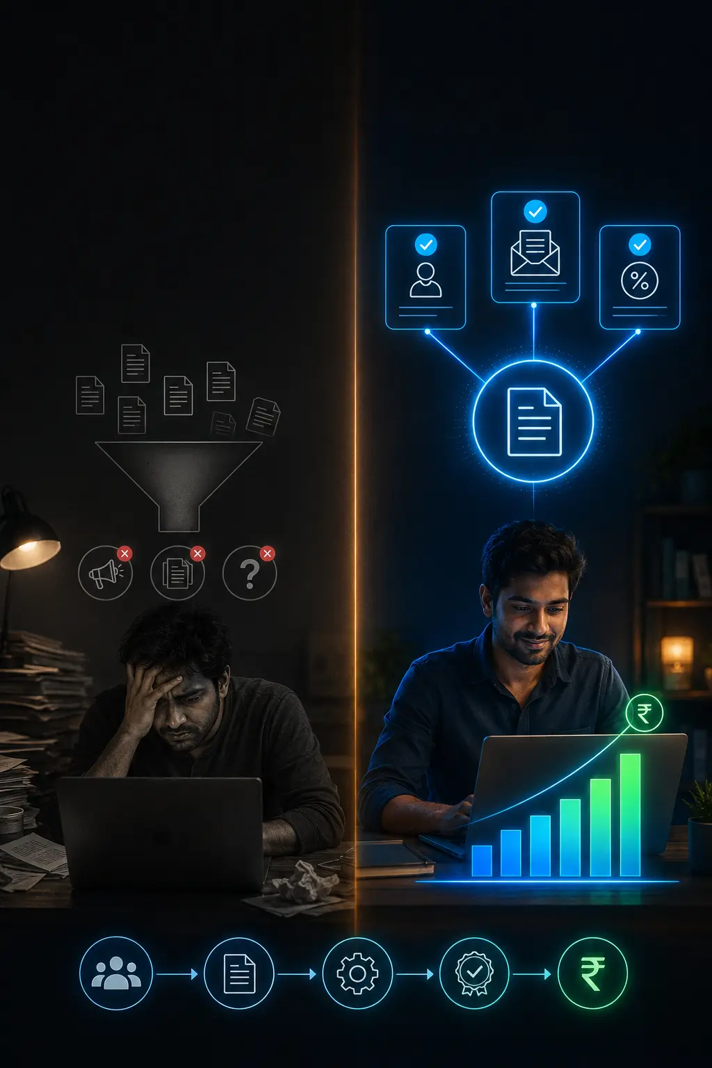 Illustration comparing generic content with structured content that earns AI citations and drives business growth for a content marketing agency in Chennai.